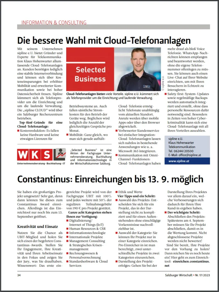 Zeitungsartikel WKS Selected Business 2023